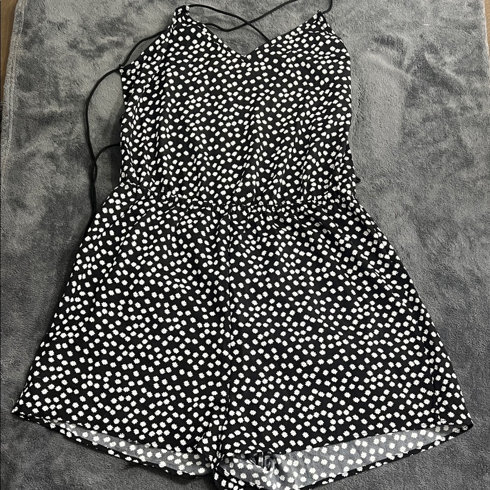 Black and White Polka Dot Spaghetti Strap Romper